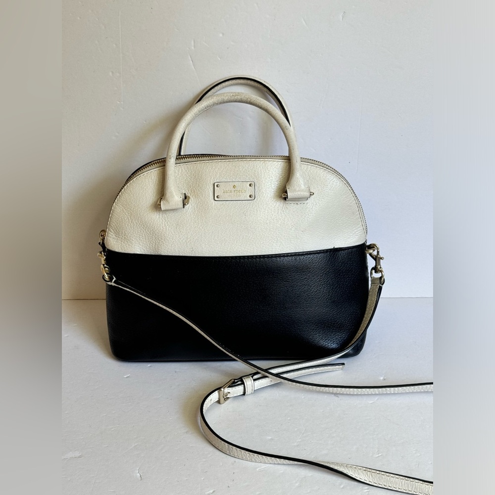 Kate Spade Grove Street Carli Satchel Crossbody Bag in White Black Leather